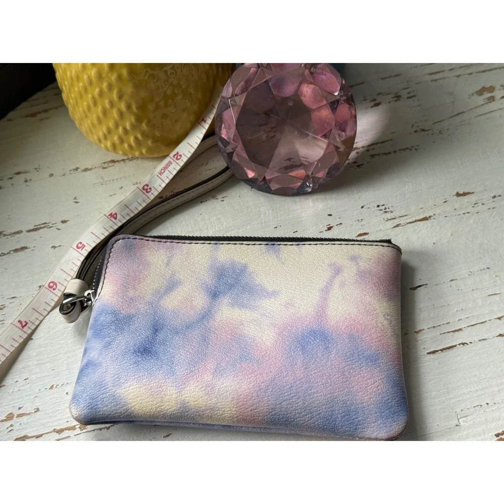 Coach Corner Zip Wristlet Tie Dye Blue Pink Purple Leather C4565
